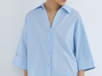 Рубашка в полоску с рукавом 3/4, Голубой