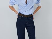 Хлопковая рубашка с контрастными деталями, Голубой