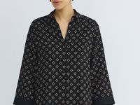 Принтованная блузка с рукавом 7/8, Черный