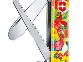 Складной нож детский My First Victorinox Parrot Edition 9 функций, шнурок на шею, книга-раскраска