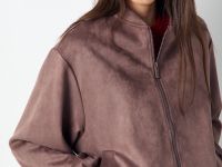Коричневый бомбер-трансформер оверсайз из искусственной замши Глория Джинс