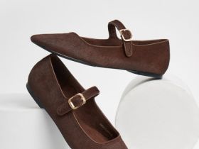 Балетки из натуральной кожи с ремешком, Коричневый