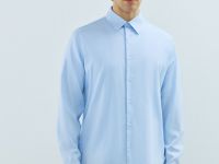 Рубашка из структурной ткани, Голубой