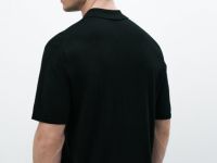 Вязаное поло с коротким рукавом, Черный