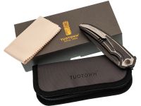 Складной нож TUOTOWN Espada DLC, сталь Tmax, рукоять Grey Crystal Ti/Chaotic Gold CF
