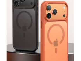Чехол-накладка Mosbros Mag Comfortable для Apple iPhone 17 Pro пластиковый прозрачно-белый (оранжевая рамка)