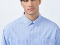 Рубашка в полоску с карманами, Голубой