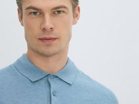 Вязаное поло с коротким рукавом, Голубой