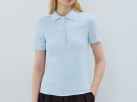 Поло в рубчик с коротким рукавом, Голубой