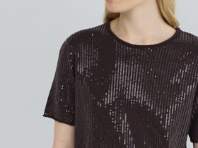 Джемпер с пайетками и коротким рукавом, Коричневый