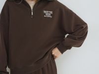 Толстовка с воротником-стойкой на молнии, Коричневый