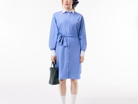 Платье - поло Lacoste в полоску с длинным рукавом и поясом