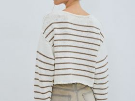 Укороченный джемпер в полоску, Бежевый