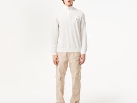 Мужской хлопковый свитер Lacoste на молнии с высоким воротом