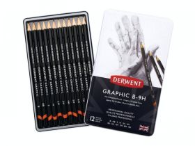 Набор карандашей чернографитных Derwent "Graphic Hard" 12 шт (B-9H) в металл коробке