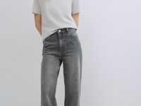 Широкие джинсы Wide leg с высокой посадкой, Серый