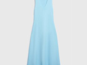 Вязаное платье в рубчик, Голубой