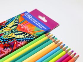Набор карандашей цветных FLYER "Бабочка", 12 пастельных цветов, трехгранная форма, толщина грифеля 3