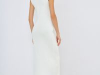 Вязаное платье в рубчик с воротником-стойкой, Белый