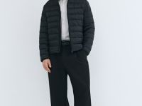 Утеплённая лёгкая куртка с воротником-стойкой, Черный