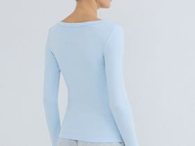 Приталенный лонгслив в рубчик, Голубой