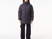 Женский короткий пуховик Lacoste с поясом и высоким воротом