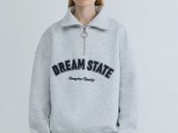 Толстовка с принтом и воротником на молнии, Серый