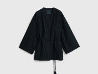 Кимоно из фактурной ткани с поясом, Черный