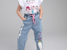 Брюки текстильные джинсовые для девочек