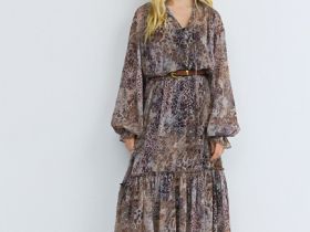 Шифоновое платье с принтом, Оранжевый