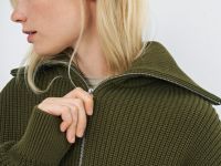 Джемпер с воротником-стойкой на молнии, Зеленый