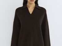 Джемпер поло из пушистой пряжи, Коричневый