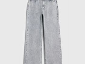 Широкие джинсы с высокой посадкой, Серый