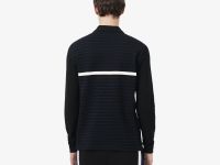 Мужское поло Lacoste классического кроя в полоску из ткани пике с длинным рукавом
