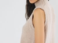 Асимметричный вязаный топ с бахромой, Бежевый
