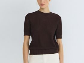 Ажурный джемпер с коротким рукавом, Коричневый