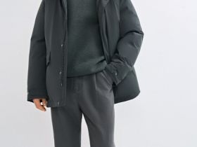 Утеплённая парка с капюшоном, Серый