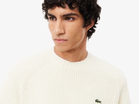Мужской толстый шерстяной свитер Lacoste с круглым вырезом