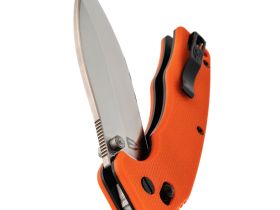 Складной нож Obertech ns-01 thumb stud satin, сталь VG-10, рукоять G10, оранжевый