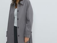 Однобортный длинный плащ, Серый
