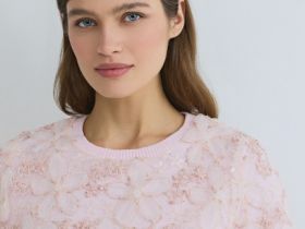 Джемпер с декором из кружева, Розовый