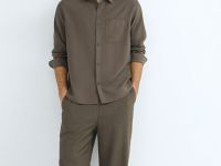 Брюки из вискозы с эластичным поясом, Коричневый