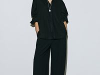 Рубашка с длинным рукавом из смесового льна, Черный