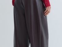 Брюки О-силуэта из искусственной кожи, Фиолетовый