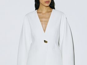 Однобортный жакет с цельнокроенным рукавом, Белый