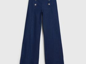 Ультраширокие джинсы с золотыми пуговицами, Синий