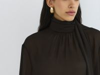 Шифоновая блузка с шарфом, Коричневый