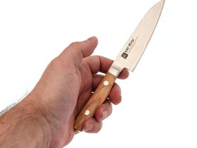 Кухонный нож овощной Shimomura, сталь VG-10 Damascus, рукоять pakka wood