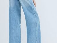 Прямые джинсы с высокой посадкой и ремнем с жемчугом, Голубой