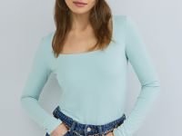 Лонгслив с квадратным вырезом, Зеленый